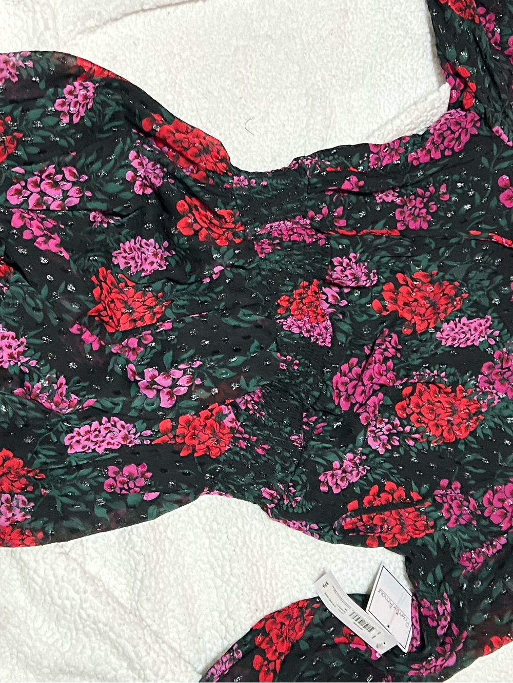 Macy's Black Bra with Red & Pink Floral Print